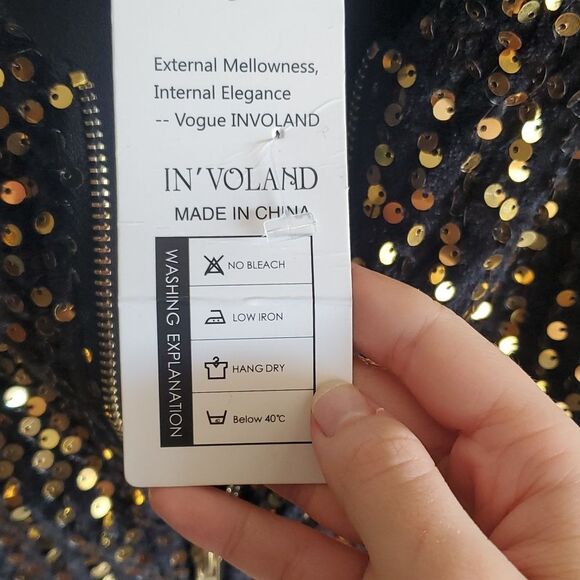 IN'VOLAND Plus Size Sequin Jacket – Black & Gold Sparkle, Full Zip, NEW - Picture 5 of 9